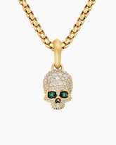 Memento Mori Skull in Full Pavé Diamonds, Emeralds and 18K Yellow Gold, 14mm